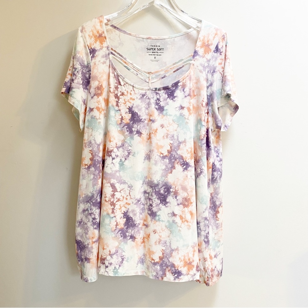 Torrid Super Soft Tie Dye Scoop Neck Strappy Swing Tee Shirt Top Size 3 Pink